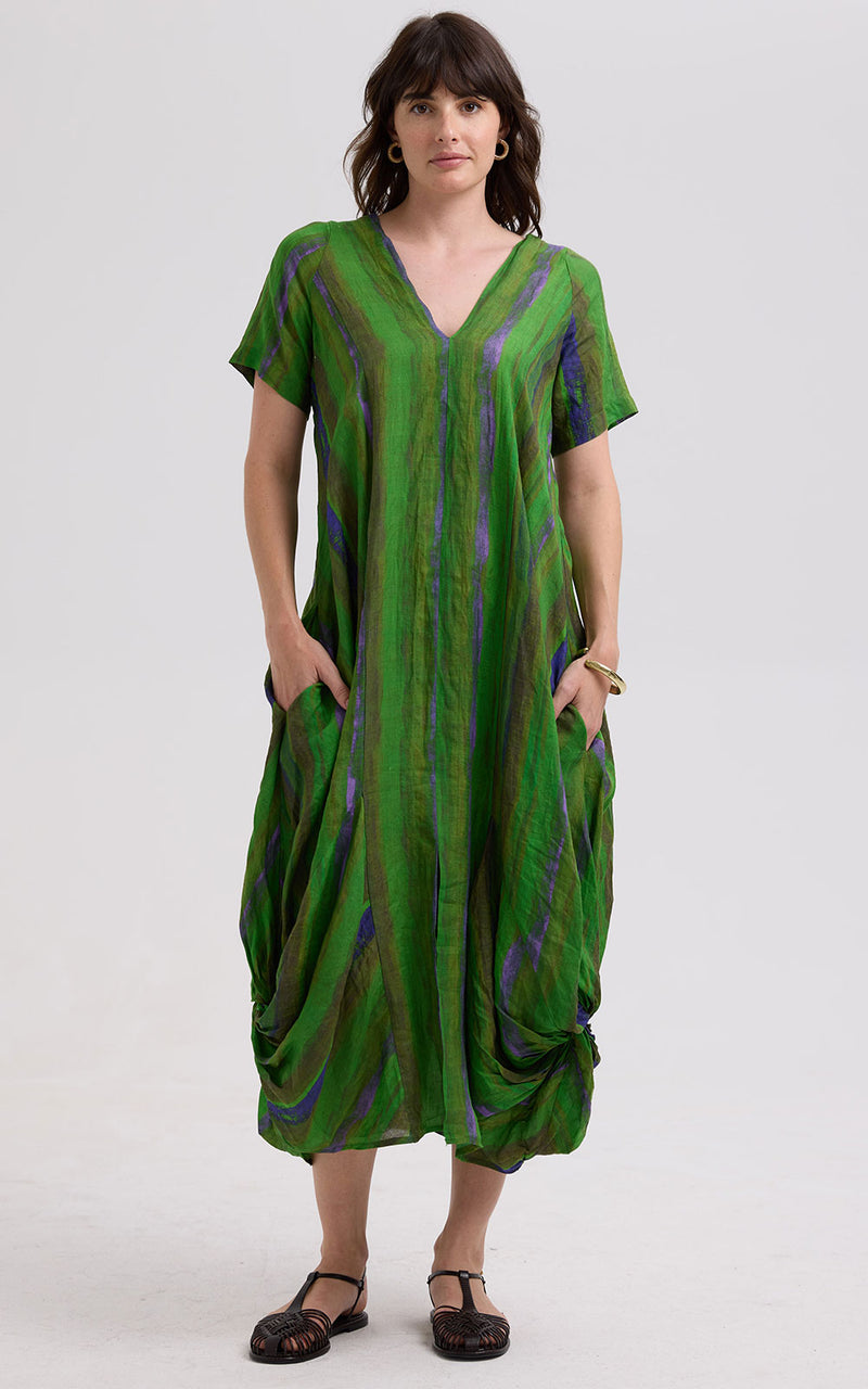 Painted Linen Dress - Chartreuse
