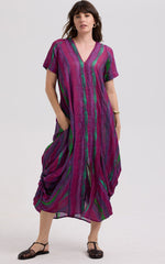Painted Linen Dress - Magenta