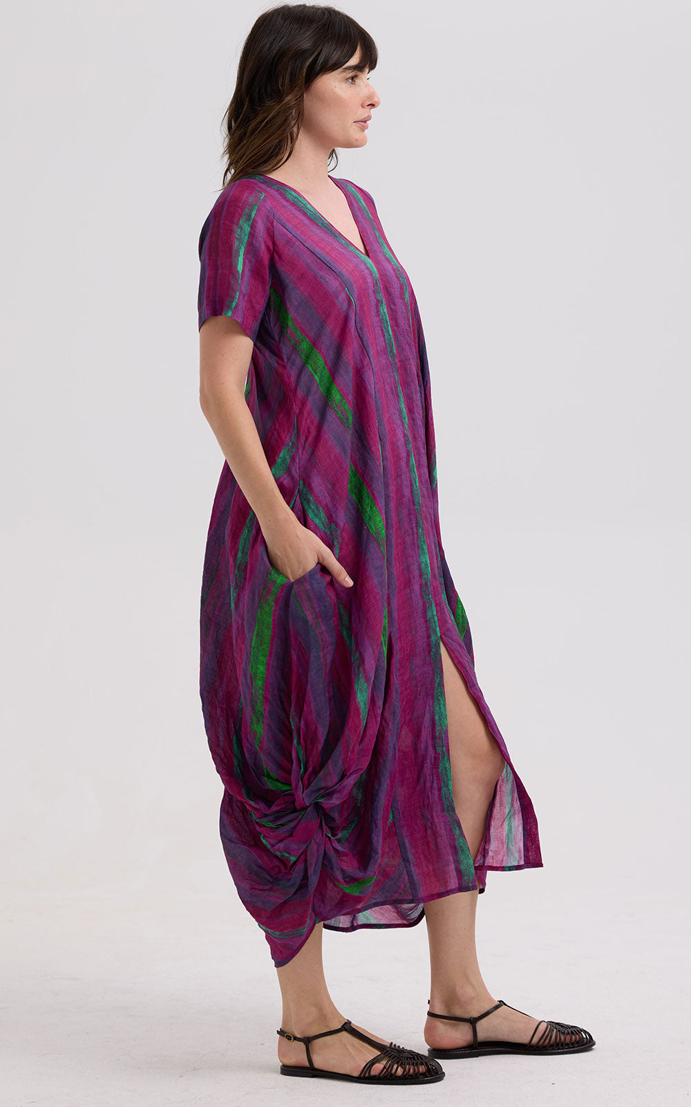 Painted Linen Dress - Magenta