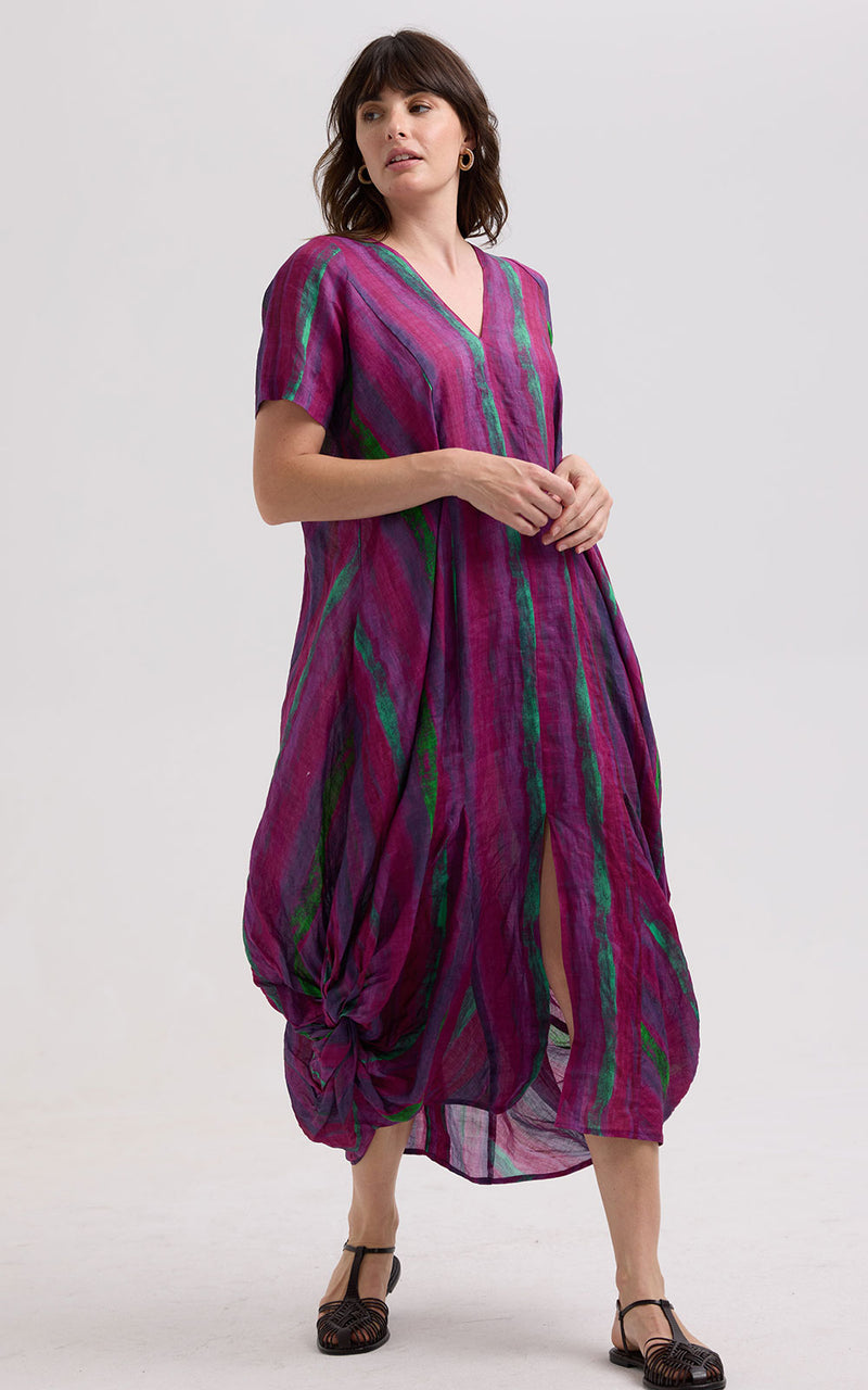 Painted Linen Dress - Magenta