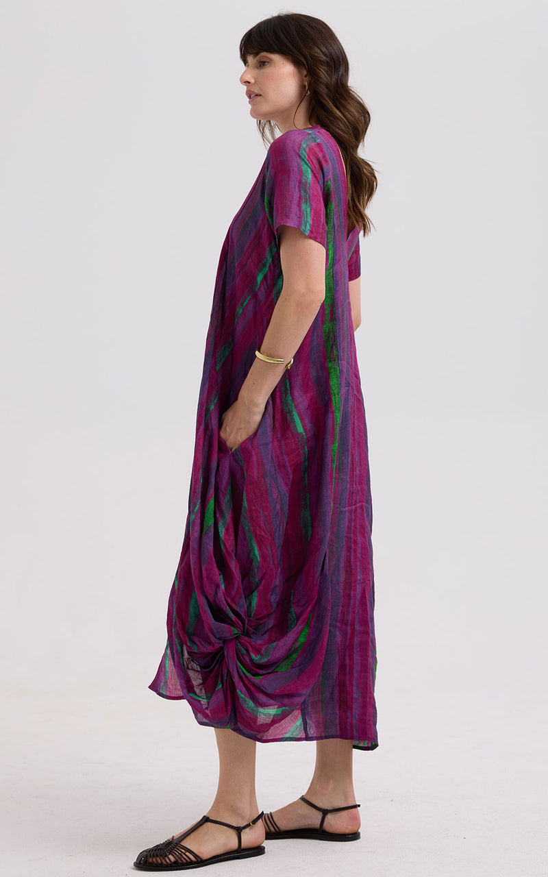 Painted Linen Dress - Magenta