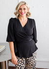Belinda Lustre Technical Billow Wrap Blouse - Black