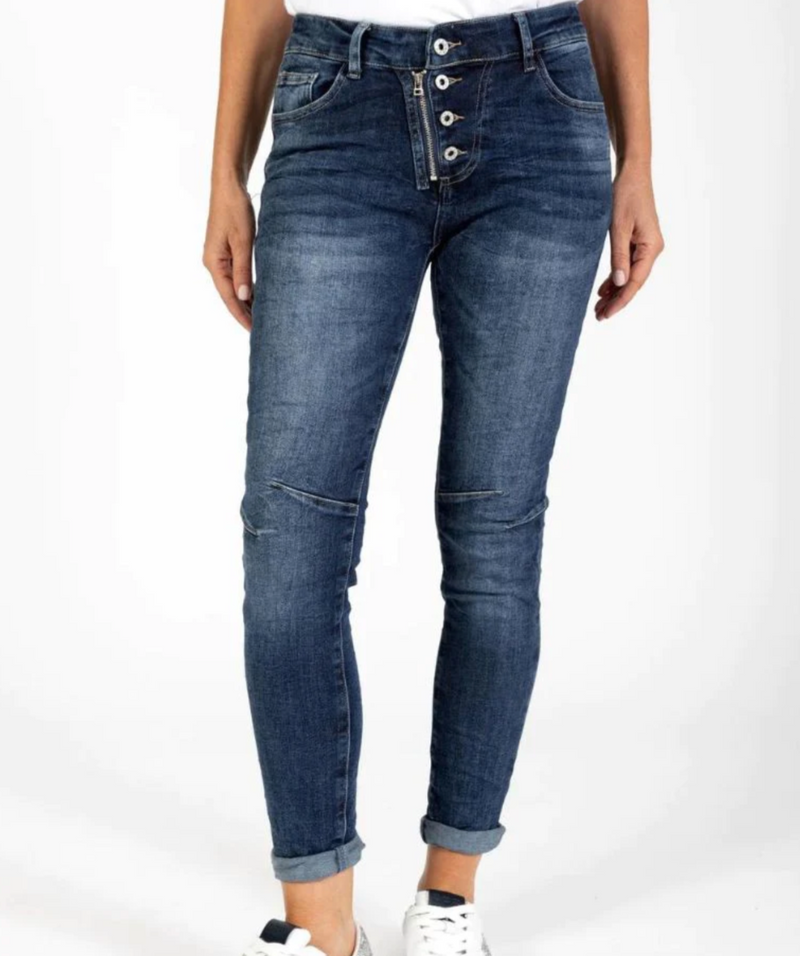 Dark Wash Jean with Back Zip Pockets