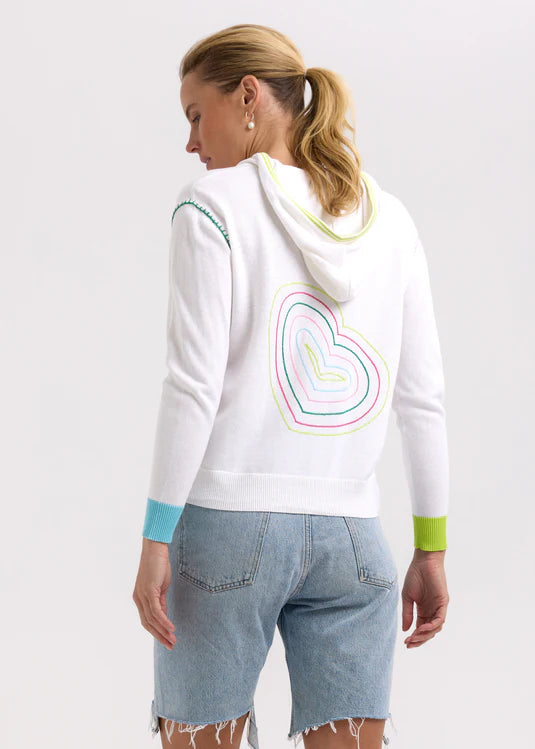 Heart Embroidery Hoodie - White