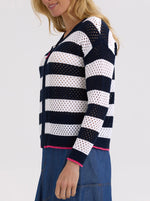 Pointelle Zip Cotton Cardi - Navy