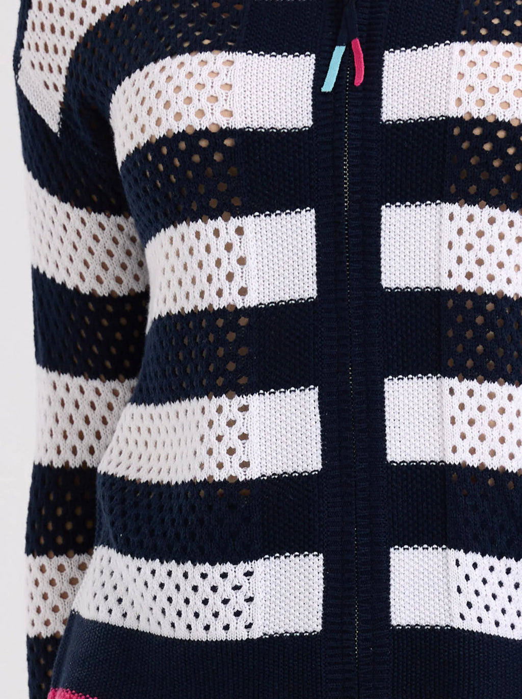 Pointelle Zip Cotton Cardi - Navy