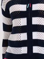 Pointelle Zip Cotton Cardi - Navy