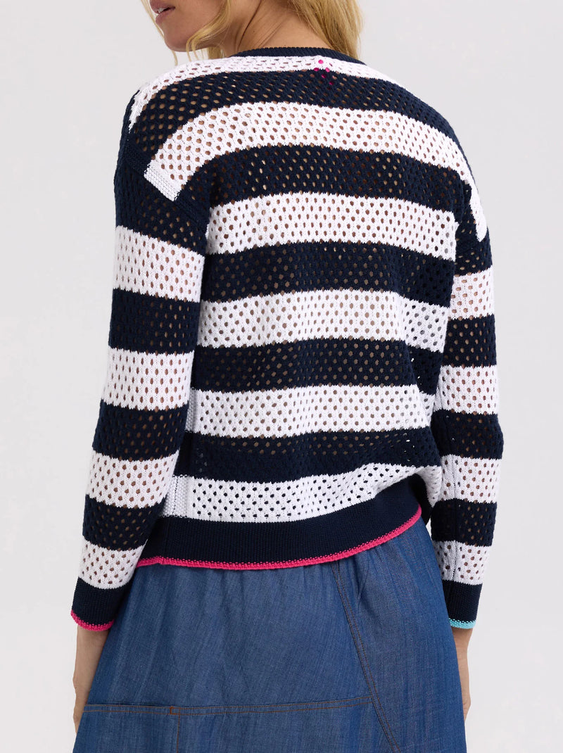 Pointelle Zip Cotton Cardi - Navy