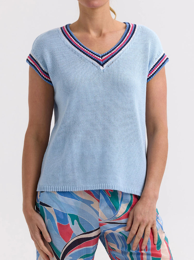 Stripe Trim Top - Powder