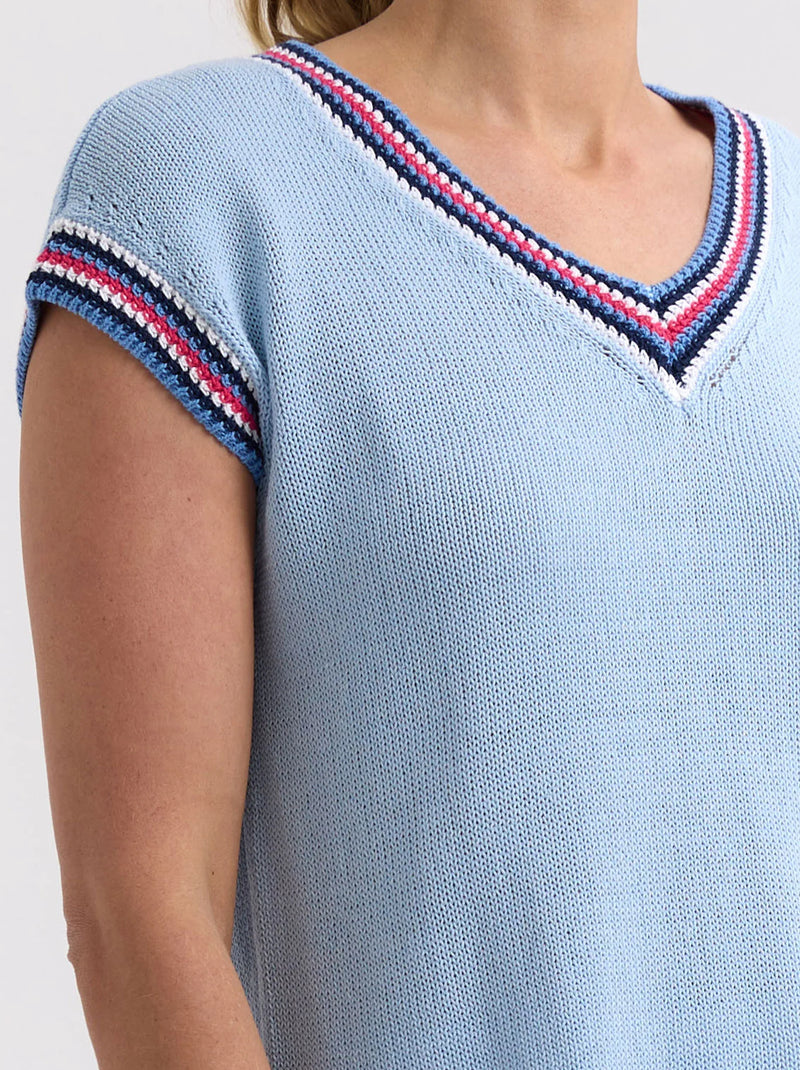 Stripe Trim Top - Powder