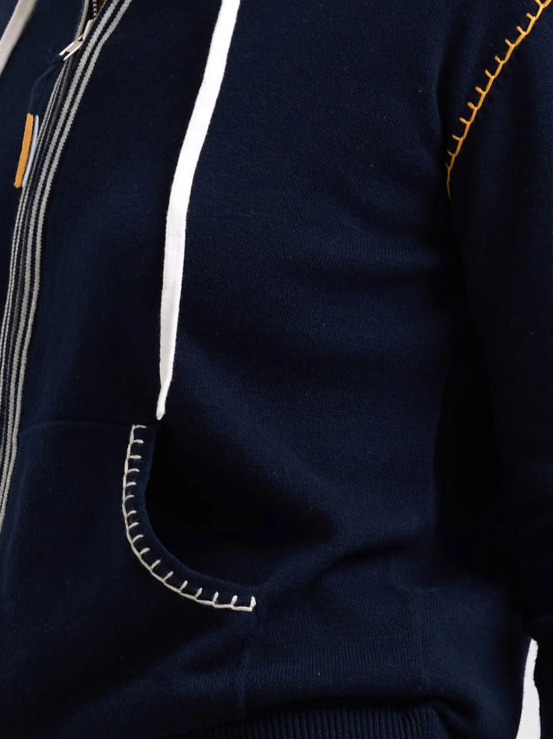 Heart Embroidery Hoodie - Navy
