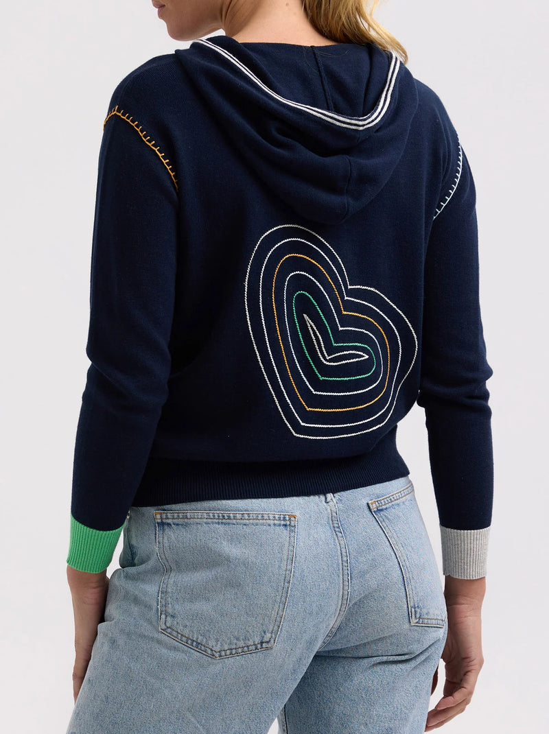 Heart Embroidery Hoodie - Navy