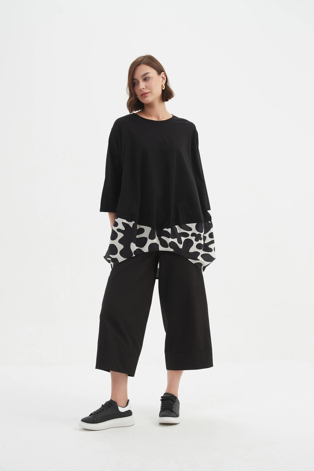 Billow Combi Print Top - Black/White Blot Print