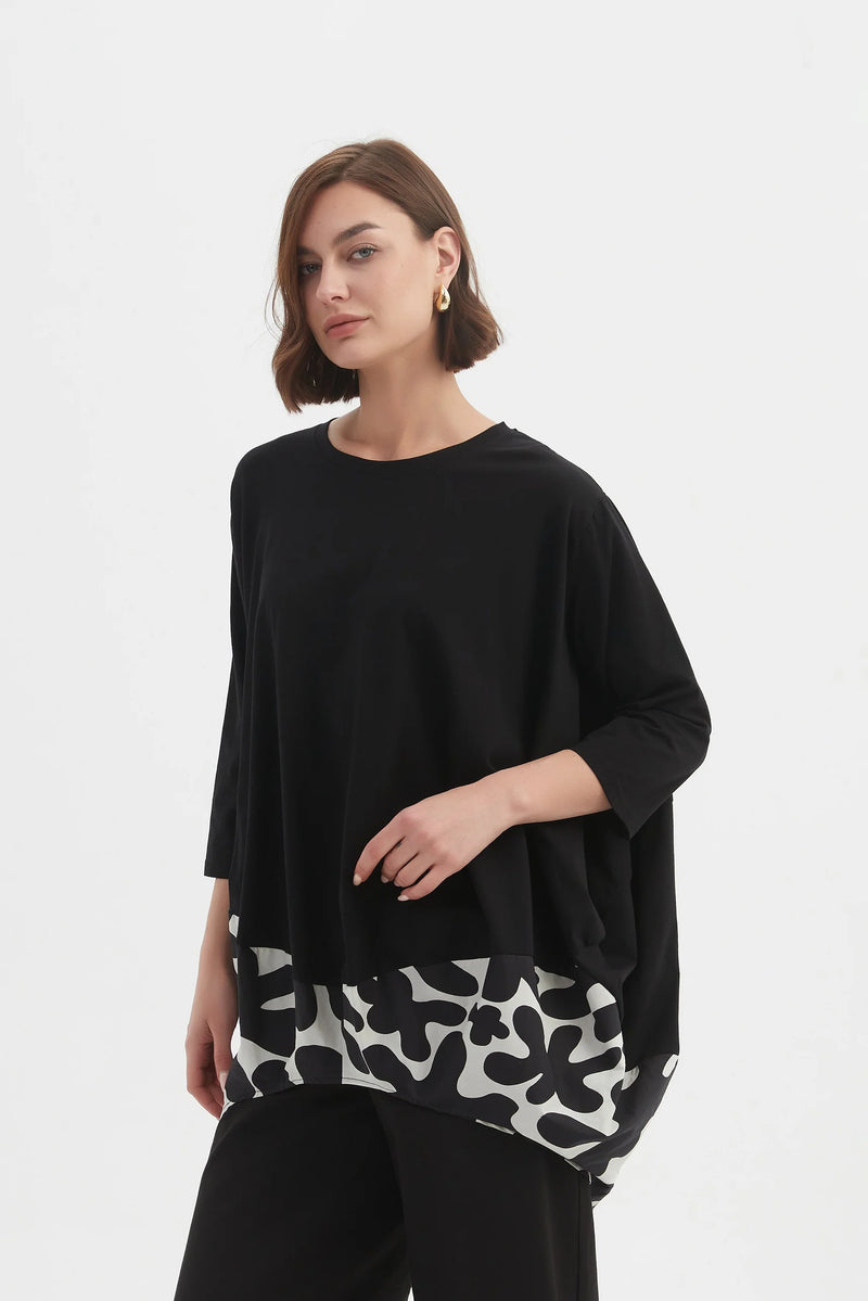 Billow Combi Print Top - Black/White Blot Print