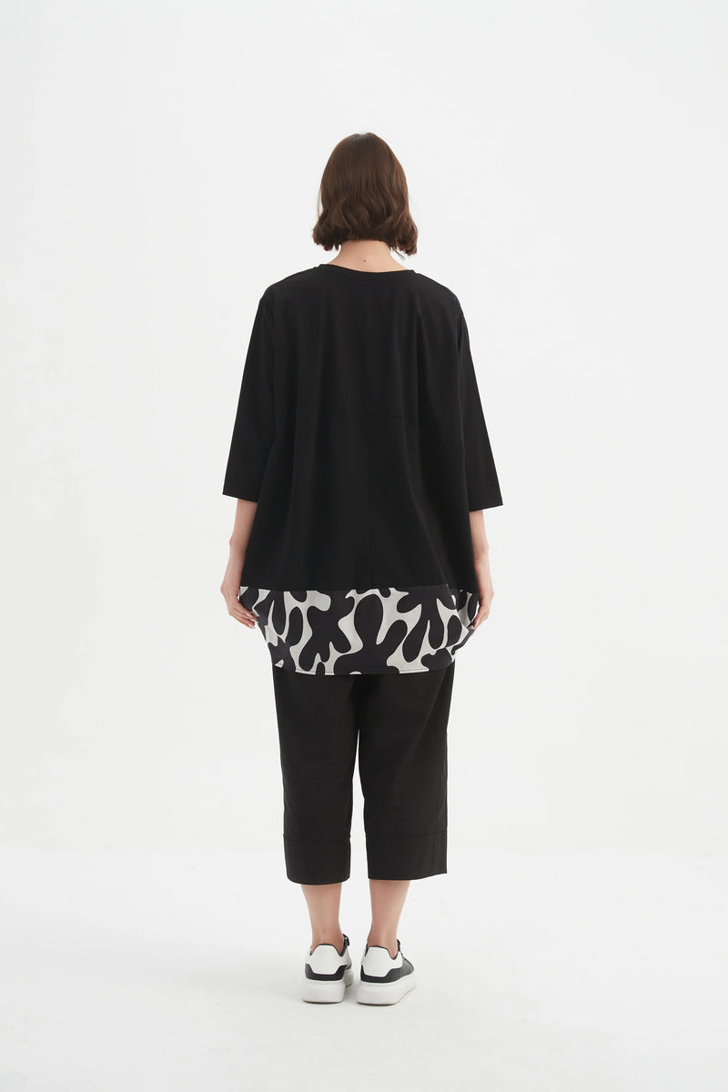 Billow Combi Print Top - Black/White Blot Print