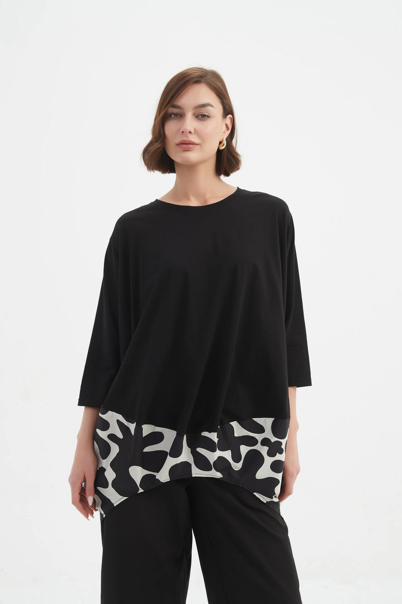 Billow Combi Print Top - Black/White Blot Print