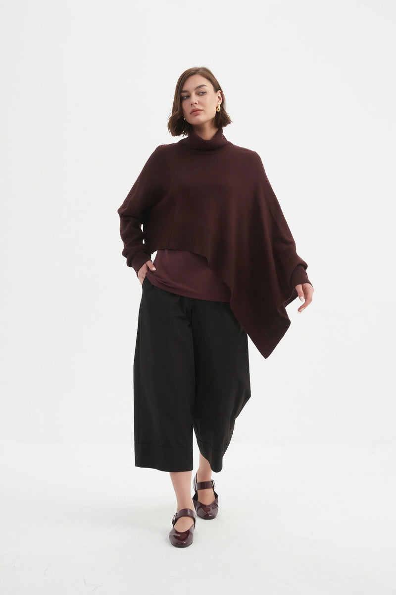 Asymmetric Crop Knit - Aubergine