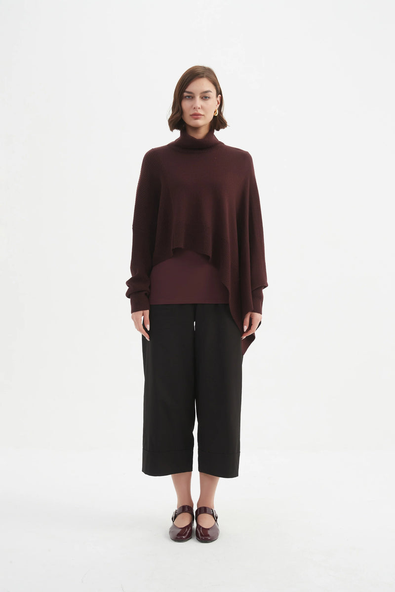 Asymmetric Crop Knit - Aubergine