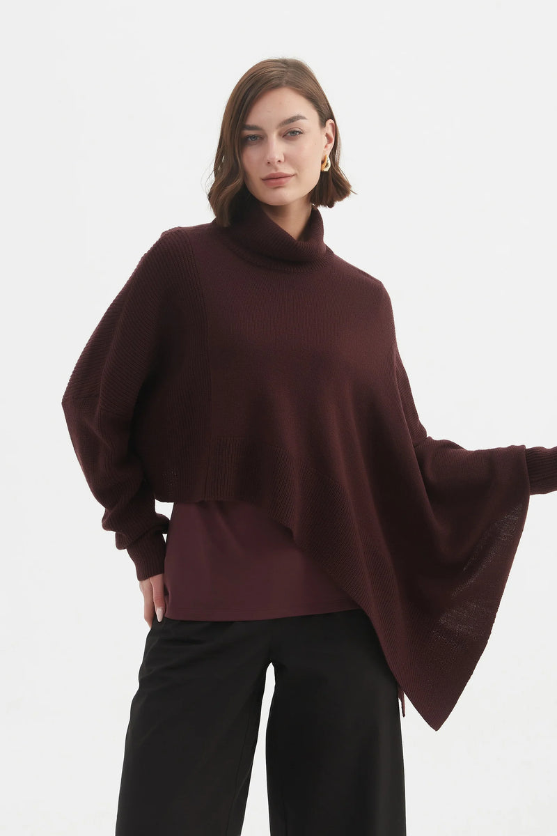 Asymmetric Crop Knit - Aubergine