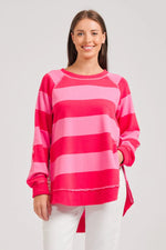 Curved Zipside Sweatshirt - Red & Hot Pink