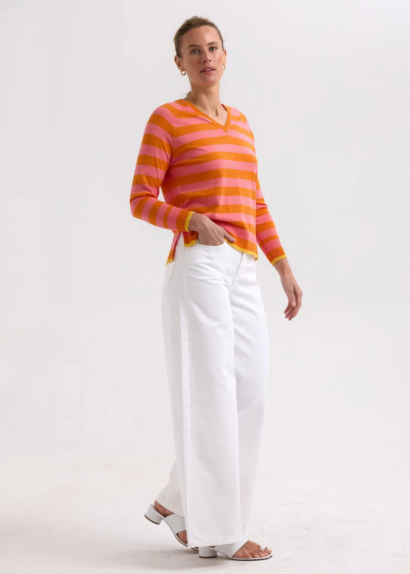 Essential Stripe V Knit - Carrot