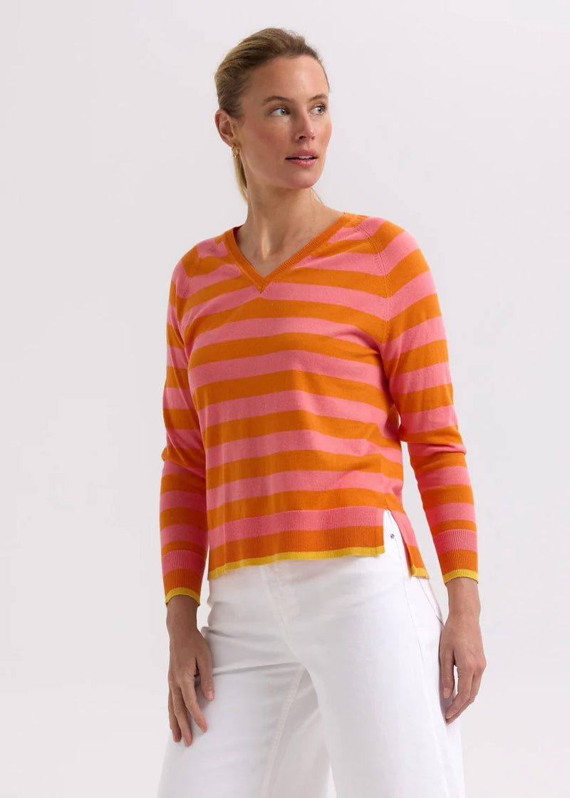 Essential Stripe V Knit - Carrot