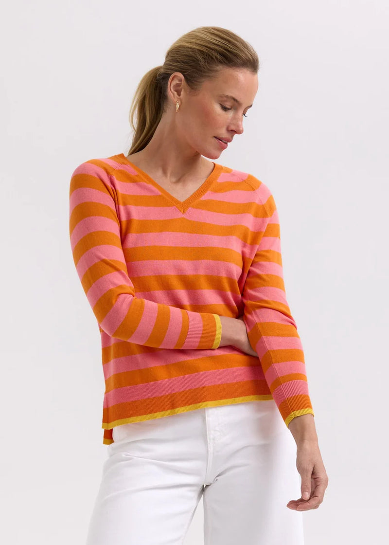 Essential Stripe V Knit - Carrot