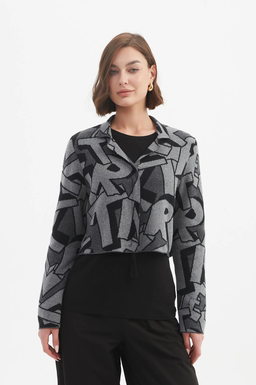 Letterblock Zip Cardigan - Grey