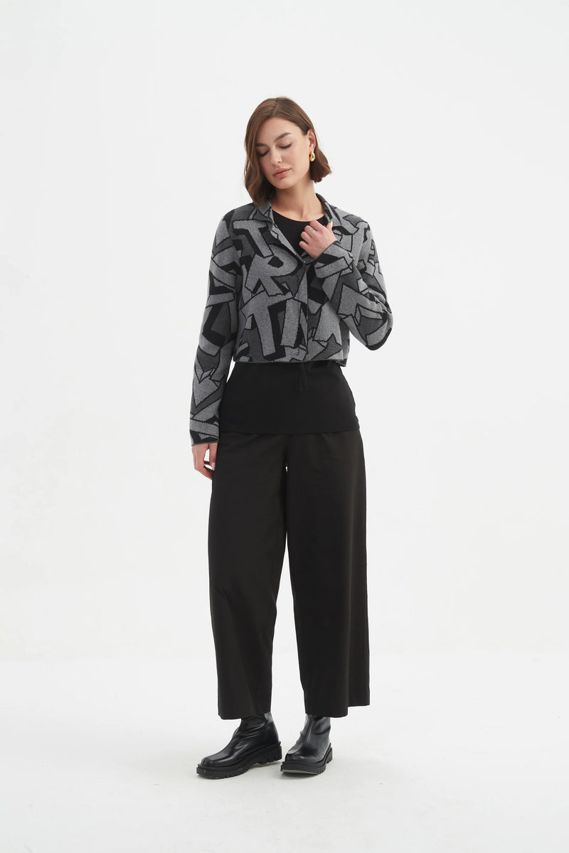 Letterblock Zip Cardigan - Grey