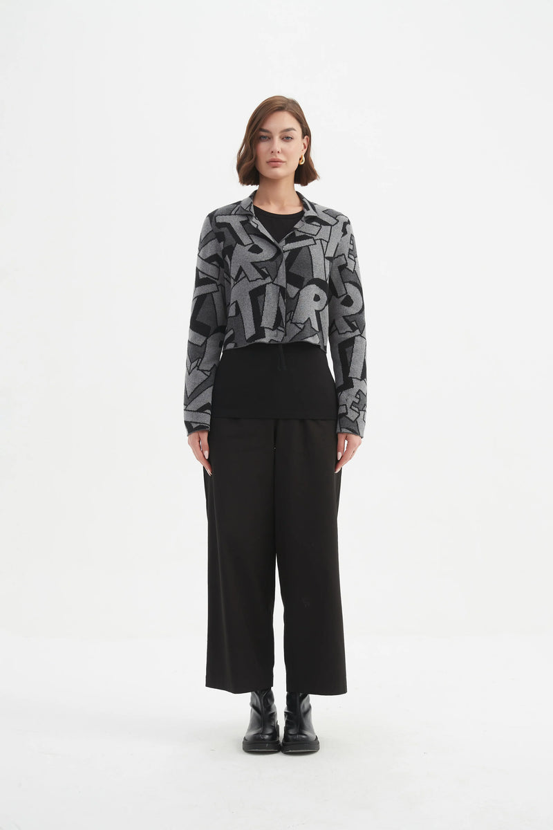 Letterblock Zip Cardigan - Grey