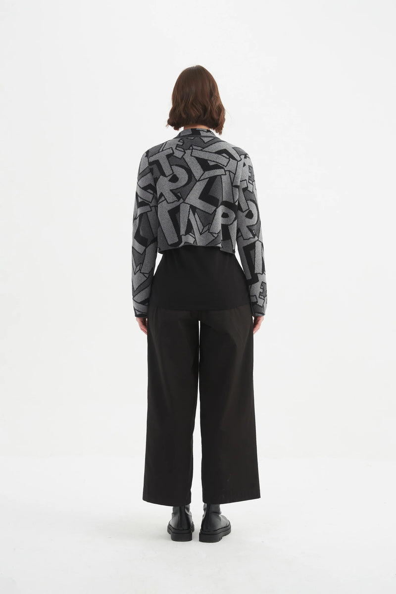 Letterblock Zip Cardigan - Grey
