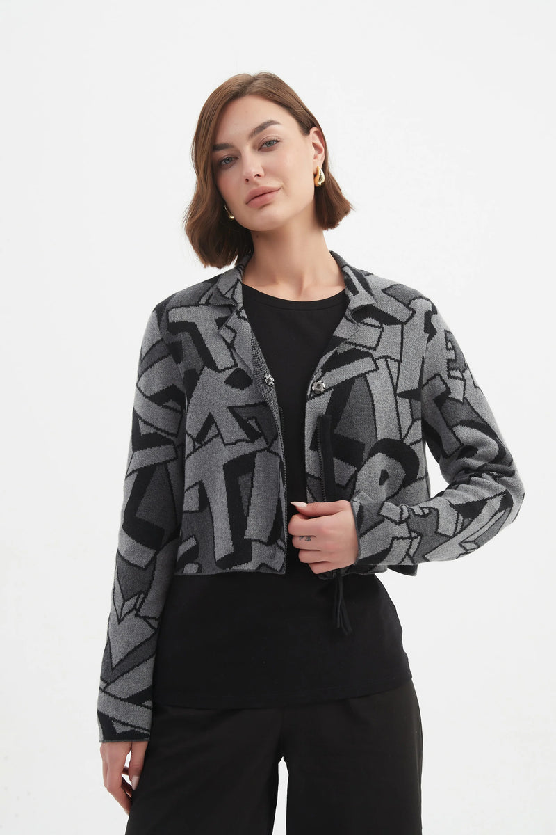 Letterblock Zip Cardigan - Grey