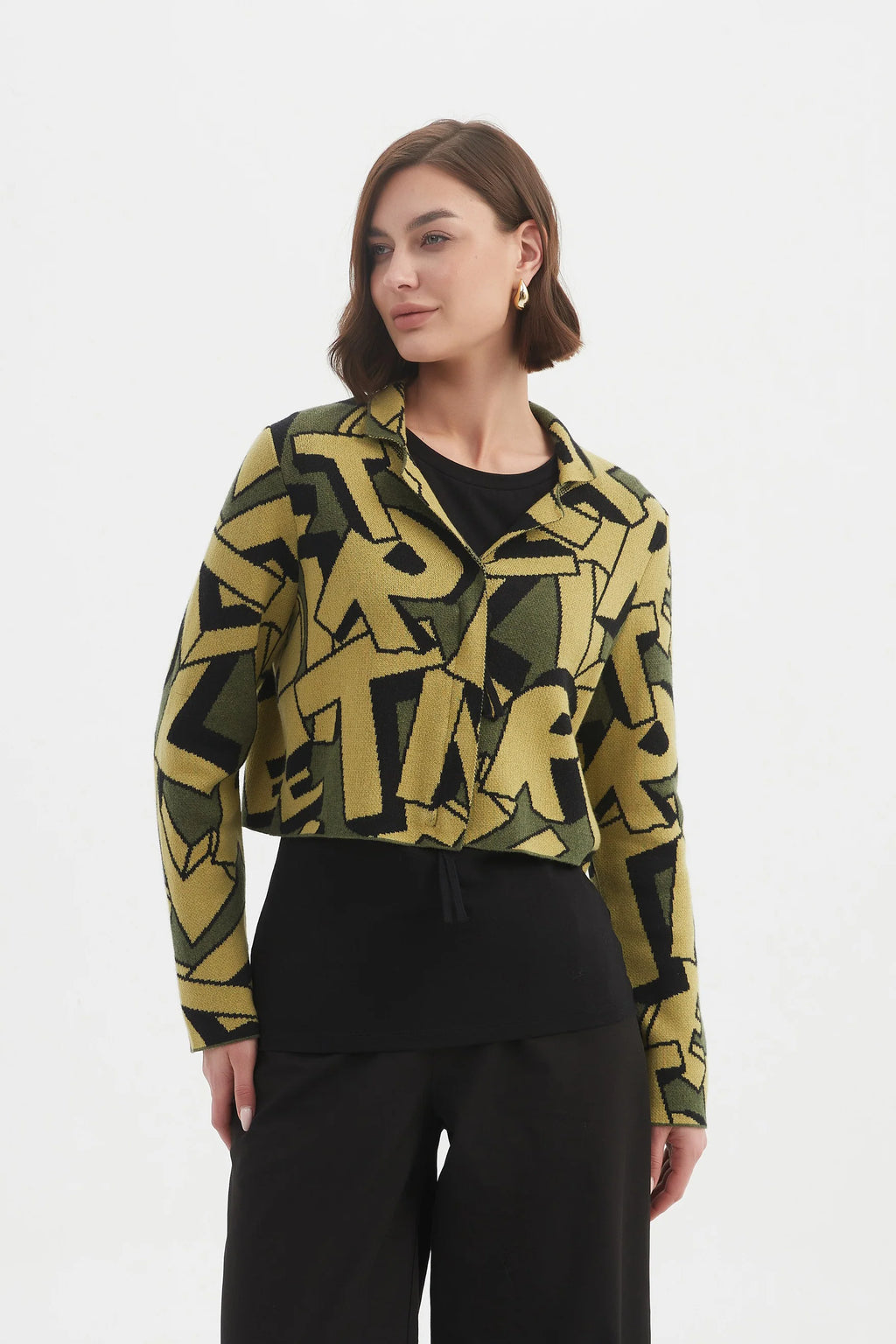 Letterblock Zip Cardigan - Green