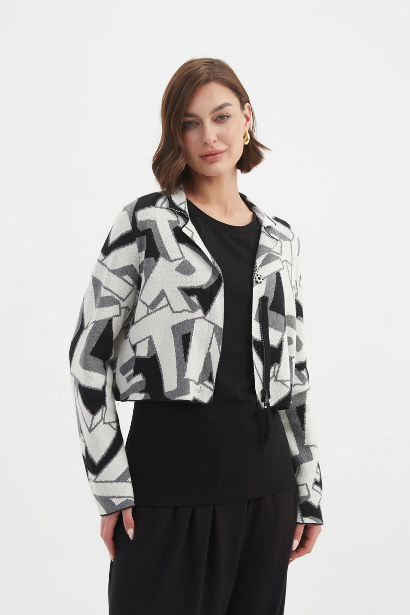 Letterblock Zip Cardigan - White