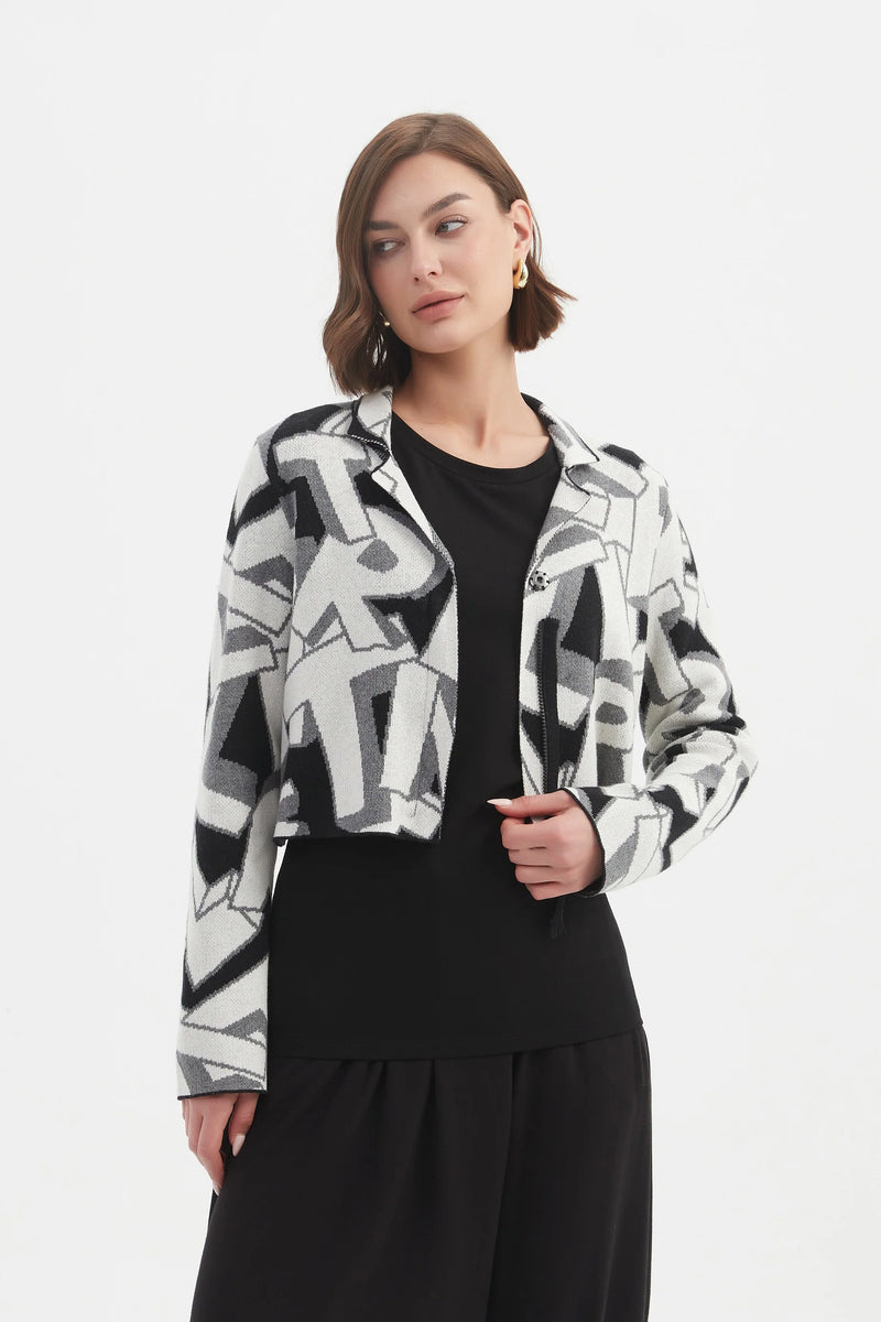 Letterblock Zip Cardigan - White