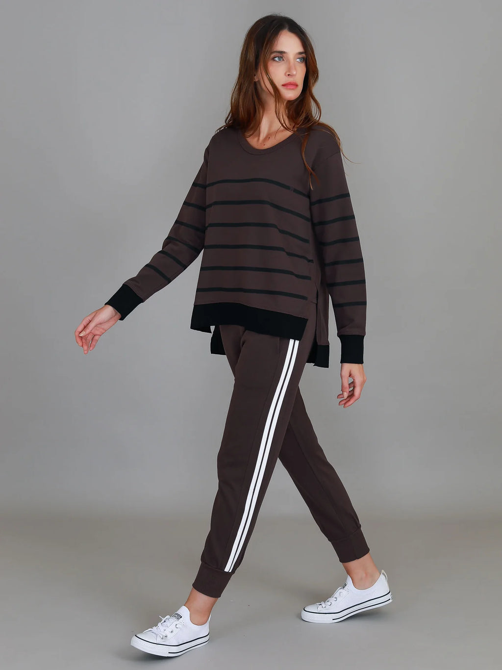 Michelle Stripe Sweatshirt - Truffle