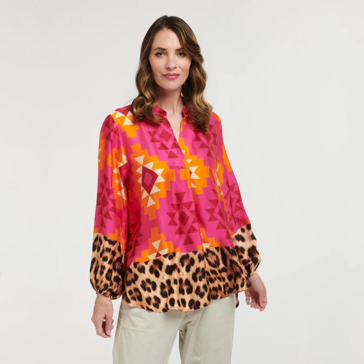 Geometric & Leopard Shirt - Orange/Pink