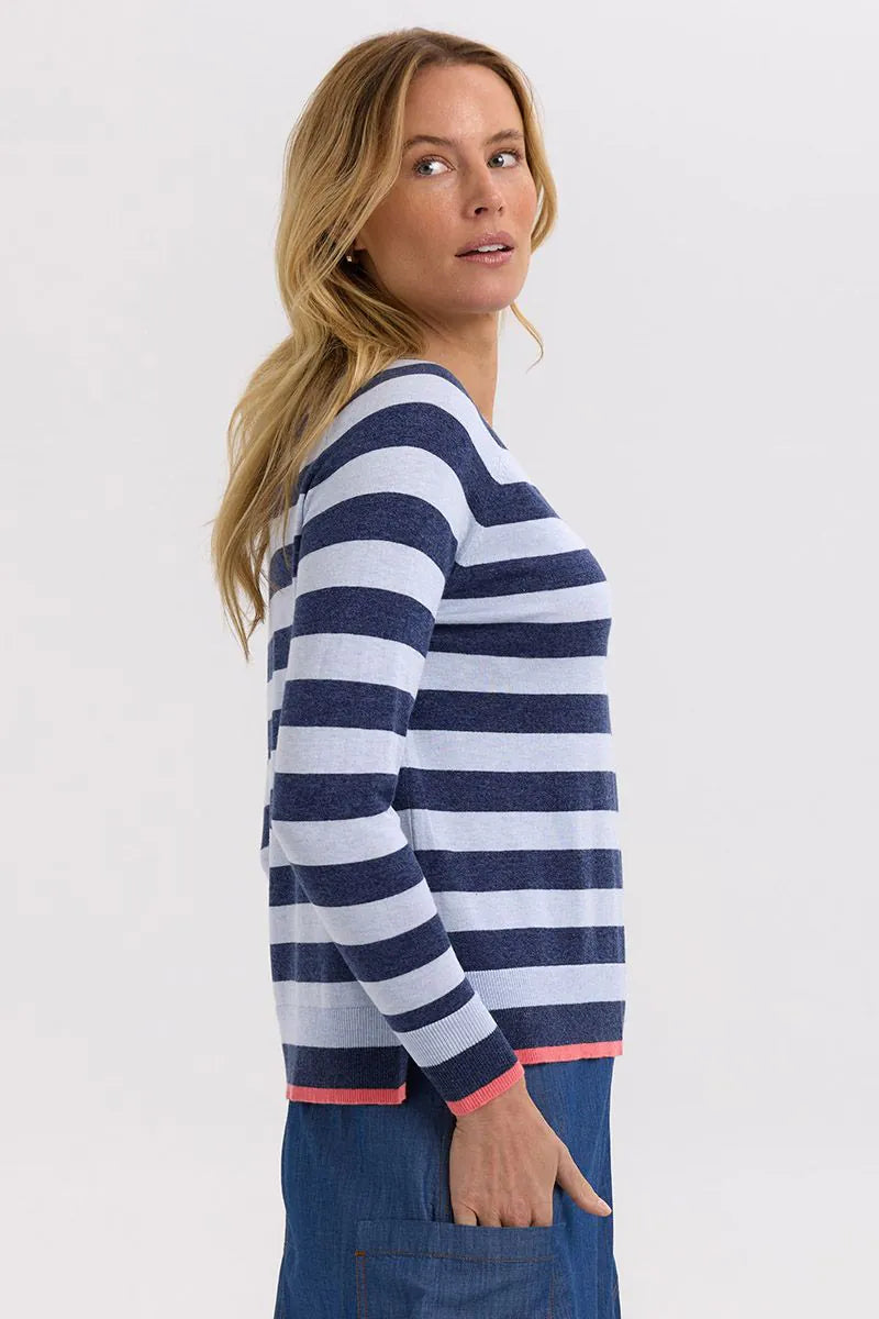 Essential Stripe V Knit - Denim