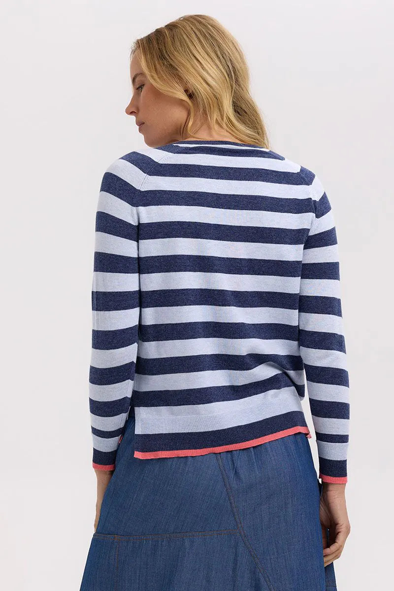 Essential Stripe V Knit - Denim