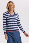 Essential Stripe V Knit - Denim