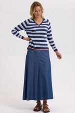 Essential Stripe V Knit - Denim